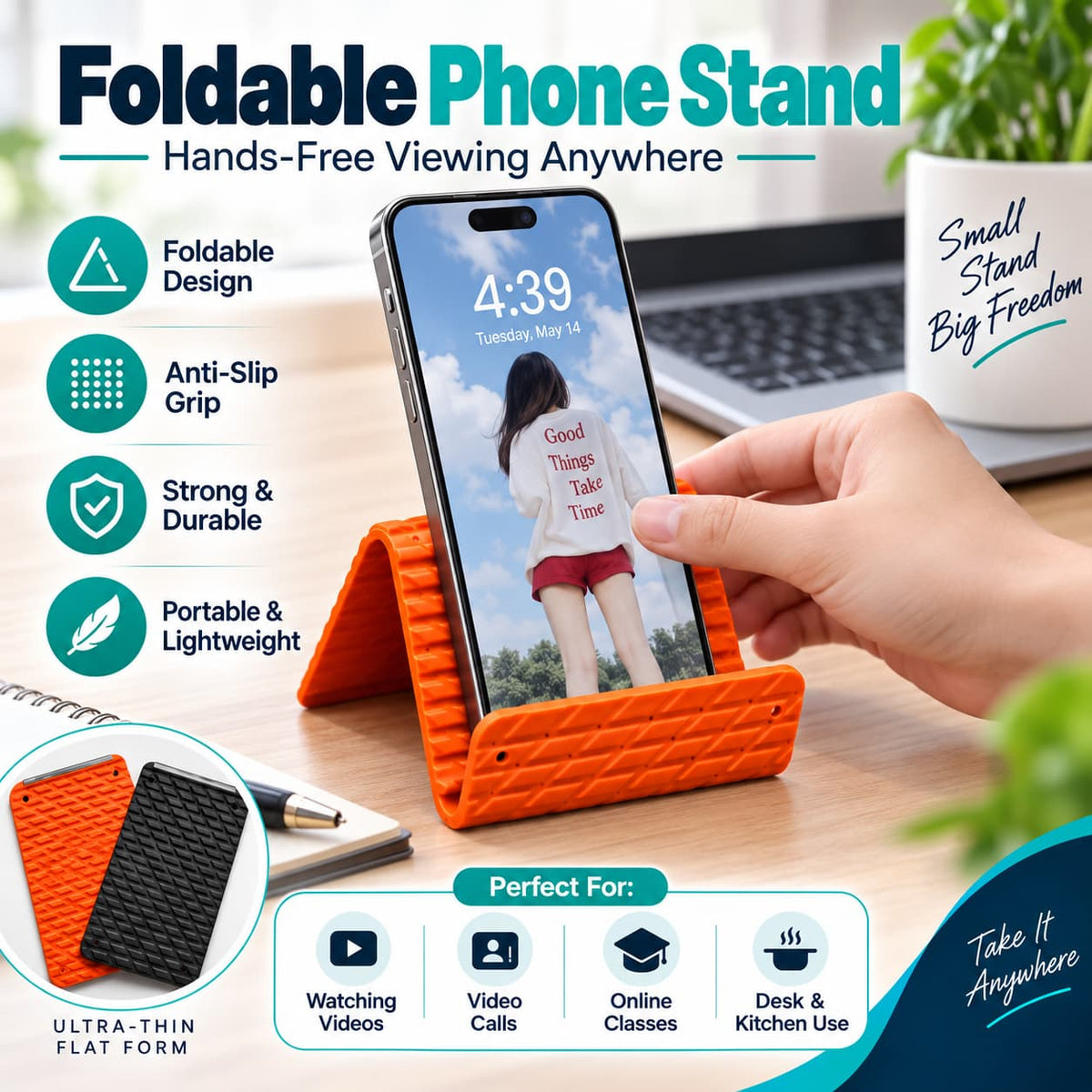 Foldable Phone & Tablet Stand – Portable, Anti-Slip & Easy to Carry